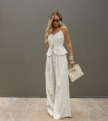 2026 Spring New Casual Cotton Linen Set for Women, Elegant High-Waisted Wide-Leg Pants, Stylish Two-Piece Set