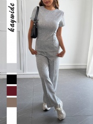 2026 Summer Women's European and American style short-sleeved T-shirt and casual trousers two-piece set for vacation