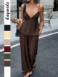 2026 European and American vacation style sexy camisole T-shirt and trousers set for women